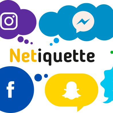Colourful icons representing social media platforms with the word "Netiquette" in the centre.